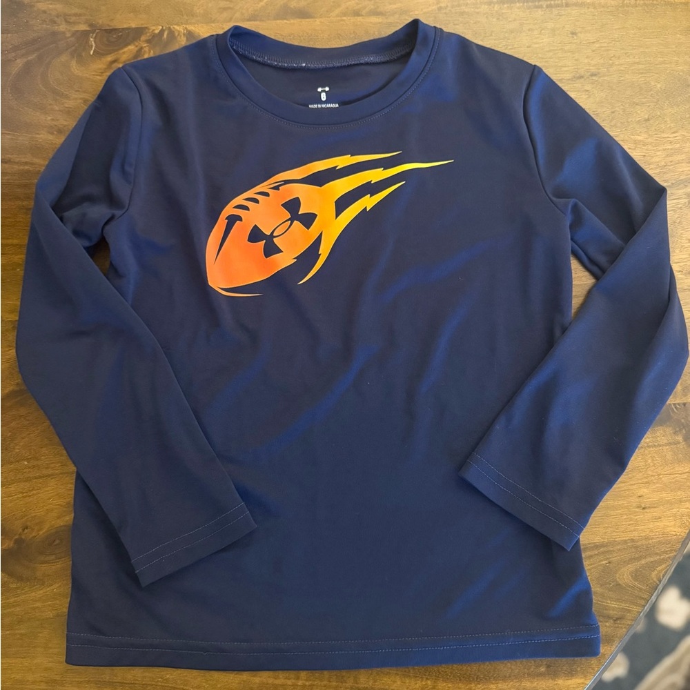 Under Armour Kids' Blue Long Sleeve Tee with Orange Graphic